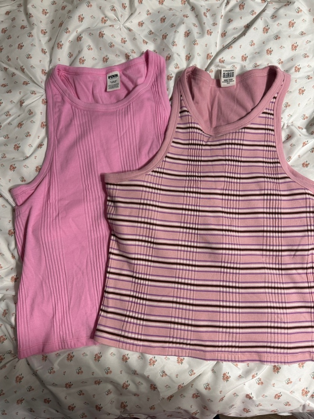 Victoria's Secret Pink Ribbed & Striped Muscle Tank Tops